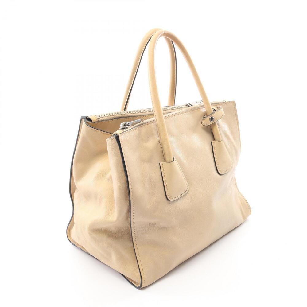 Prada Tote Triangle Cream Bag Saffiano Leather Tessuto Beige Cream Tan